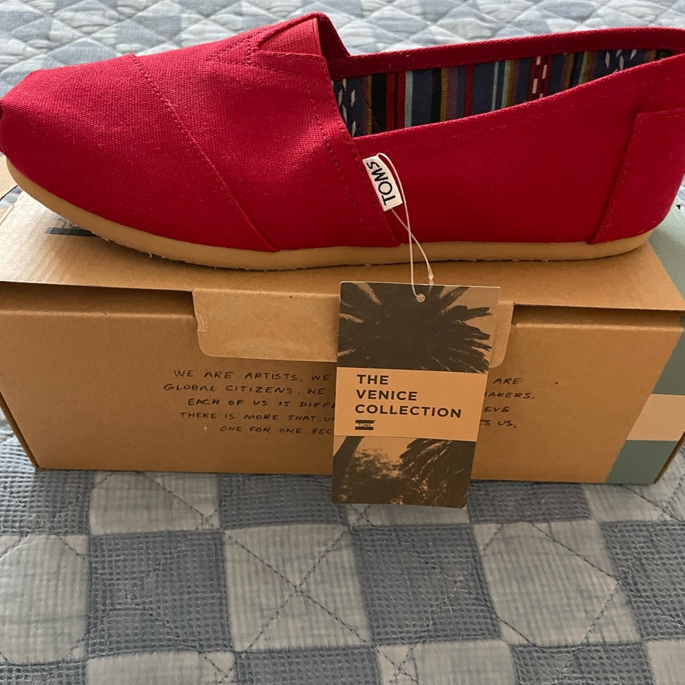 TOMS Vibrant Red Canvas Slip-Ons